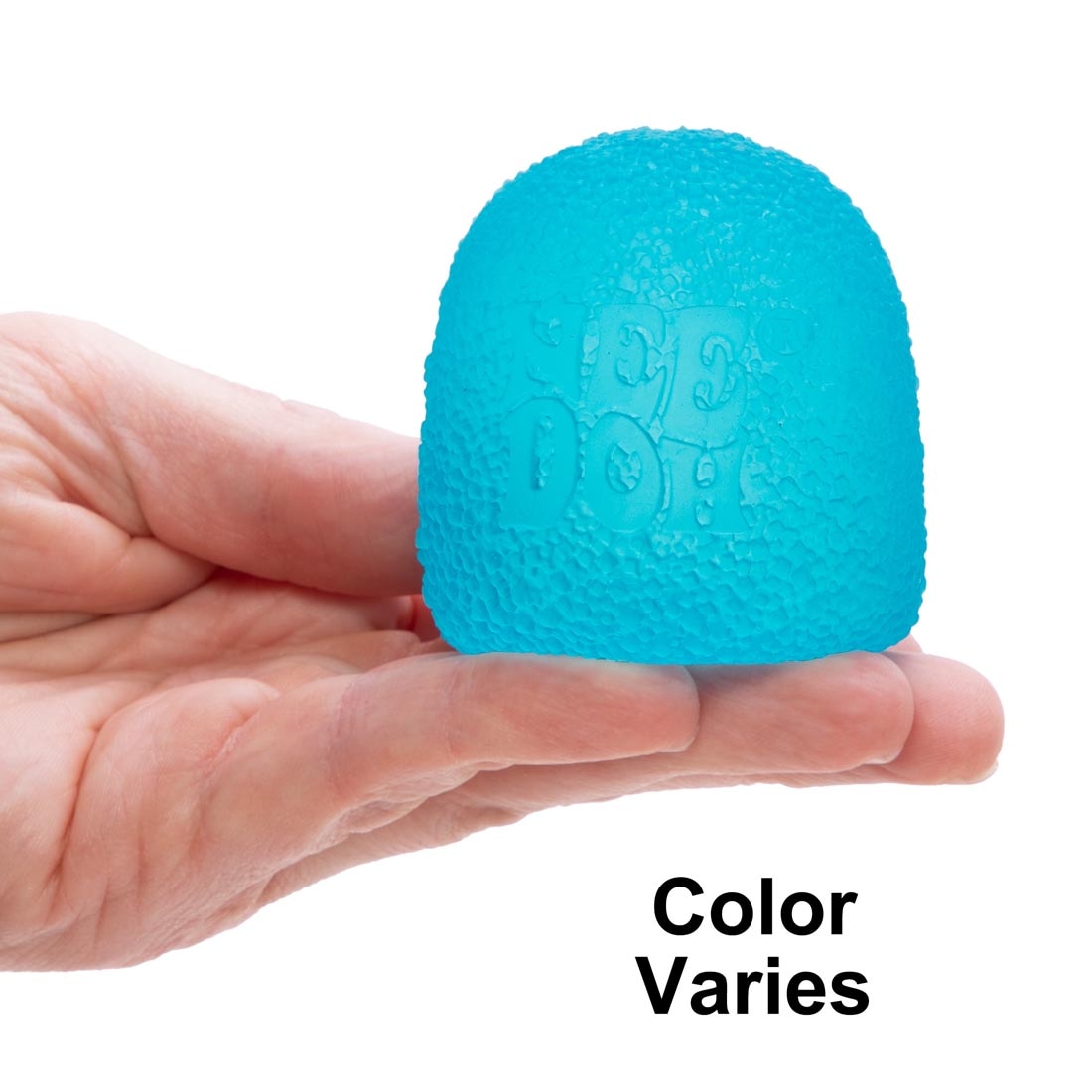 hand holding a Nee Doh Gumdrop with text Color Varies