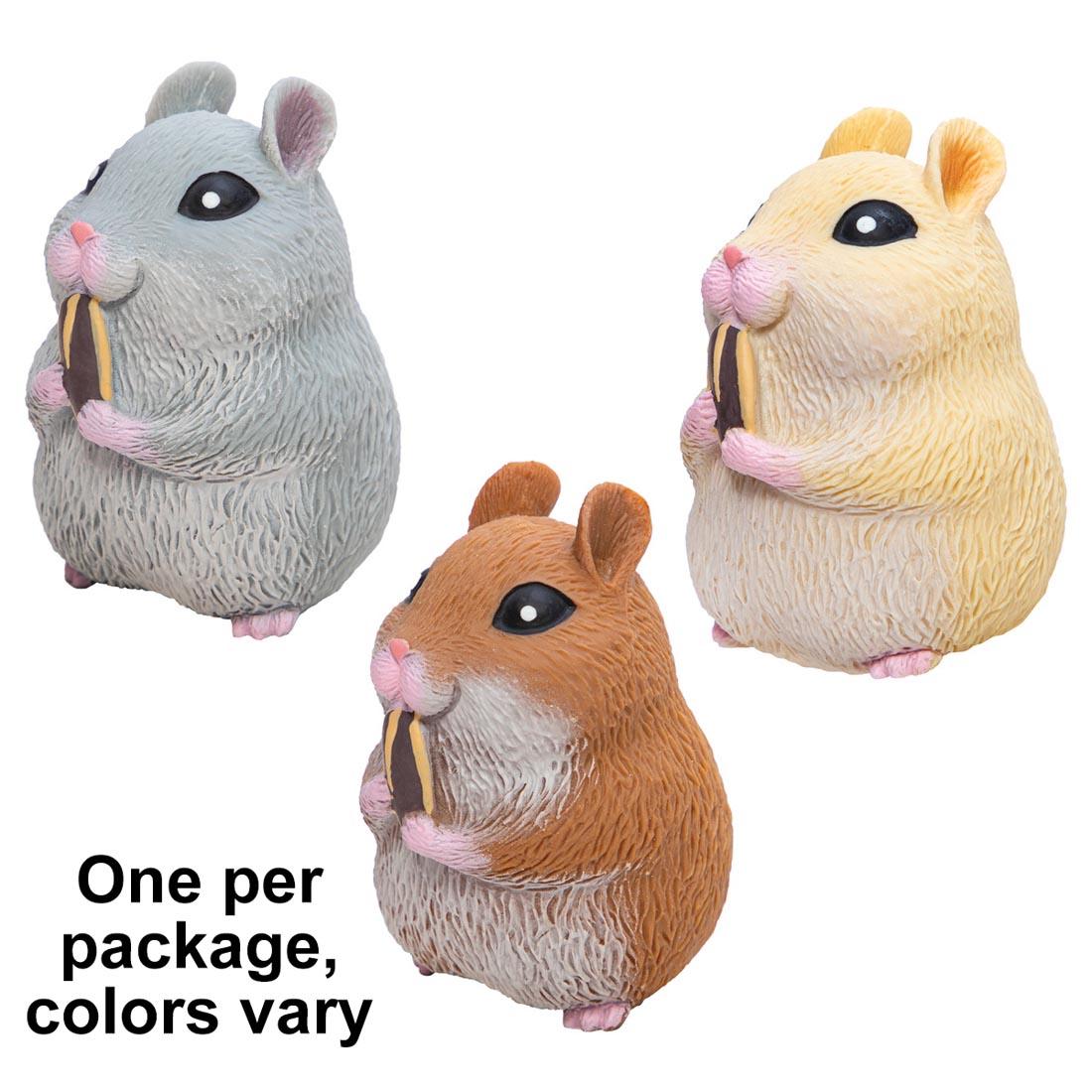 3 different Chonky Cheeks Hamster By Schylling Toys with the text One per package; colors vary