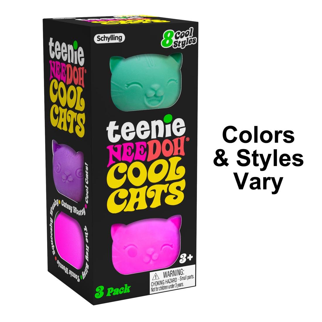 Teenie Nee Doh Cool Cats 3 Pack, with the words "colors & styles vary"