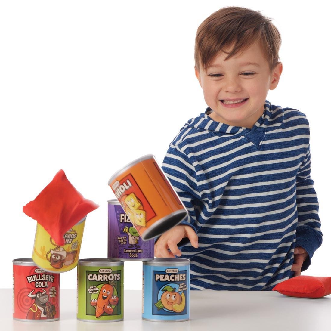 child playing with the Stack 'N Toss Set By Schylling Toys