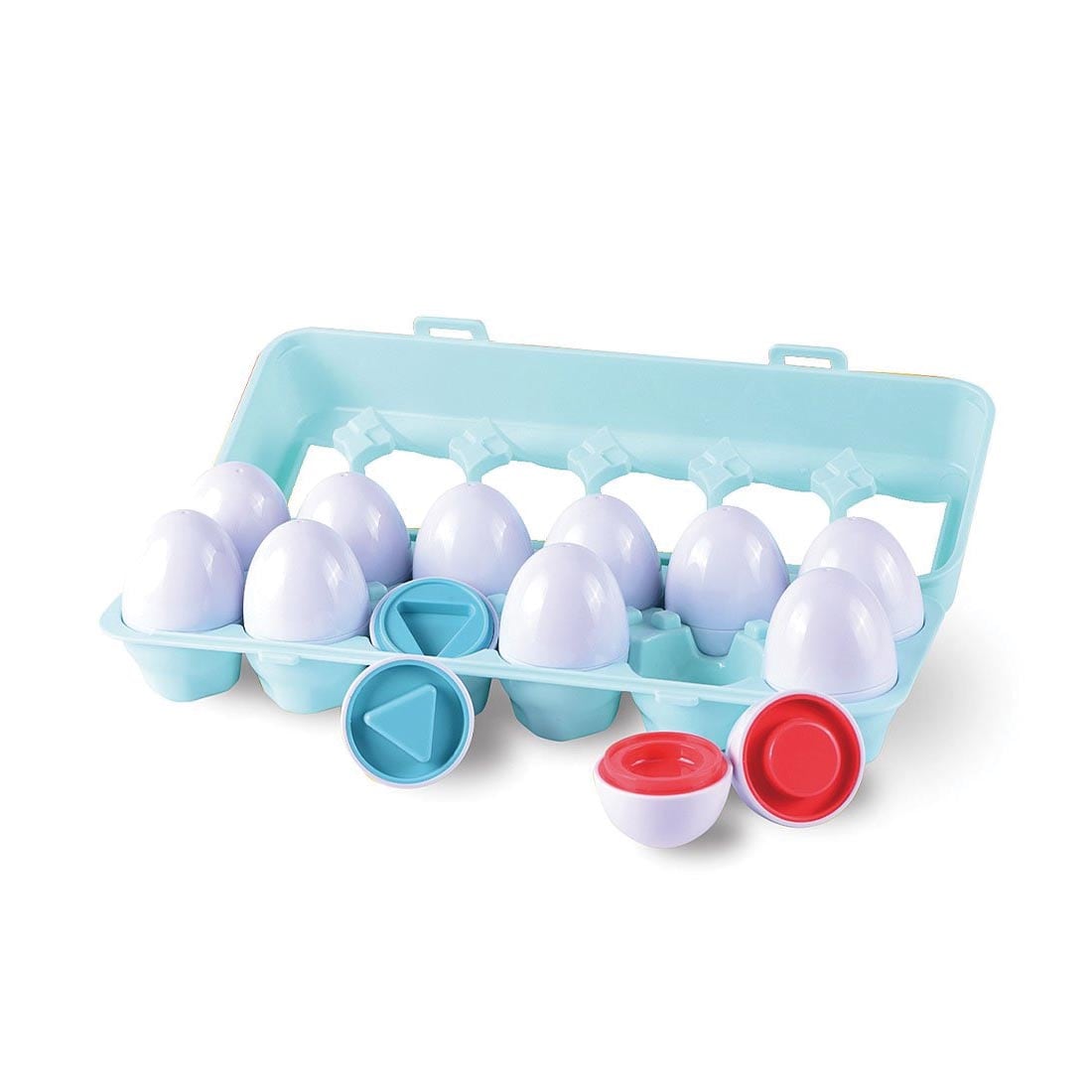 Shape & Color Puzzle Eggs with a red and blue one open