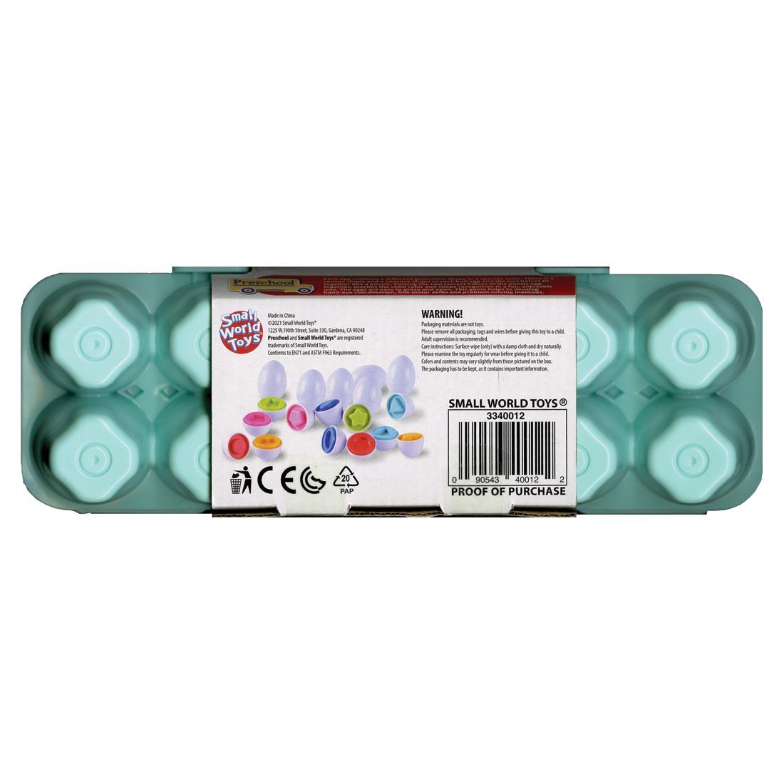 Bottom of package of Shape & Color Puzzle Eggs