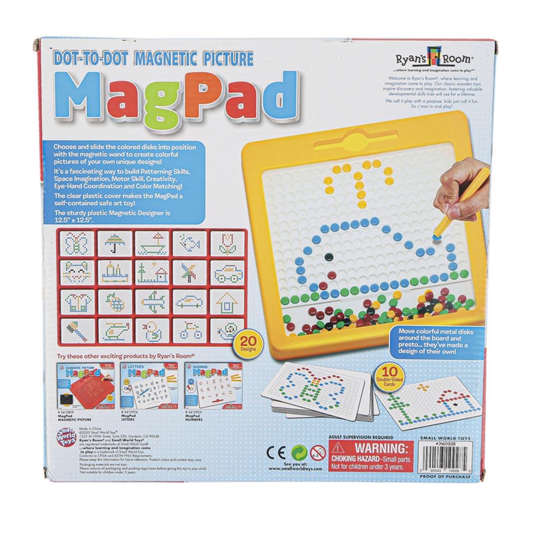 back of box for the Mag Pad Dot-To-Dot Magnetic Picture By Small World Toys