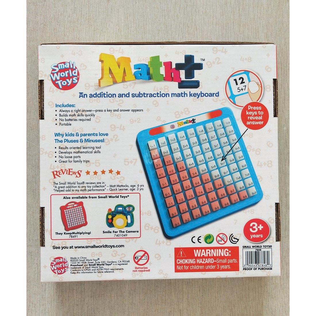 back of package of The Pluses and Minuses Keyboard