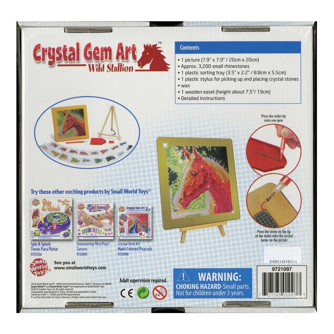 back of package for Crystal Gem Art Wild Stallion