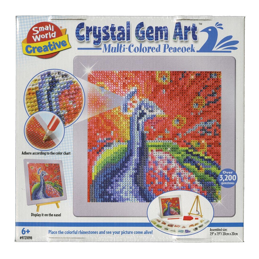 front of package of Crystal Gem Art Multi-Colored Peacock