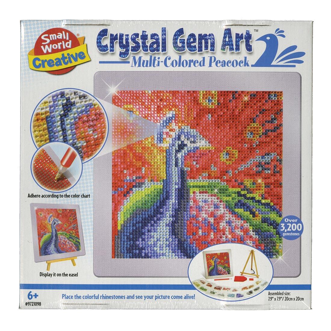 front of package of Crystal Gem Art Multi-Colored Peacock