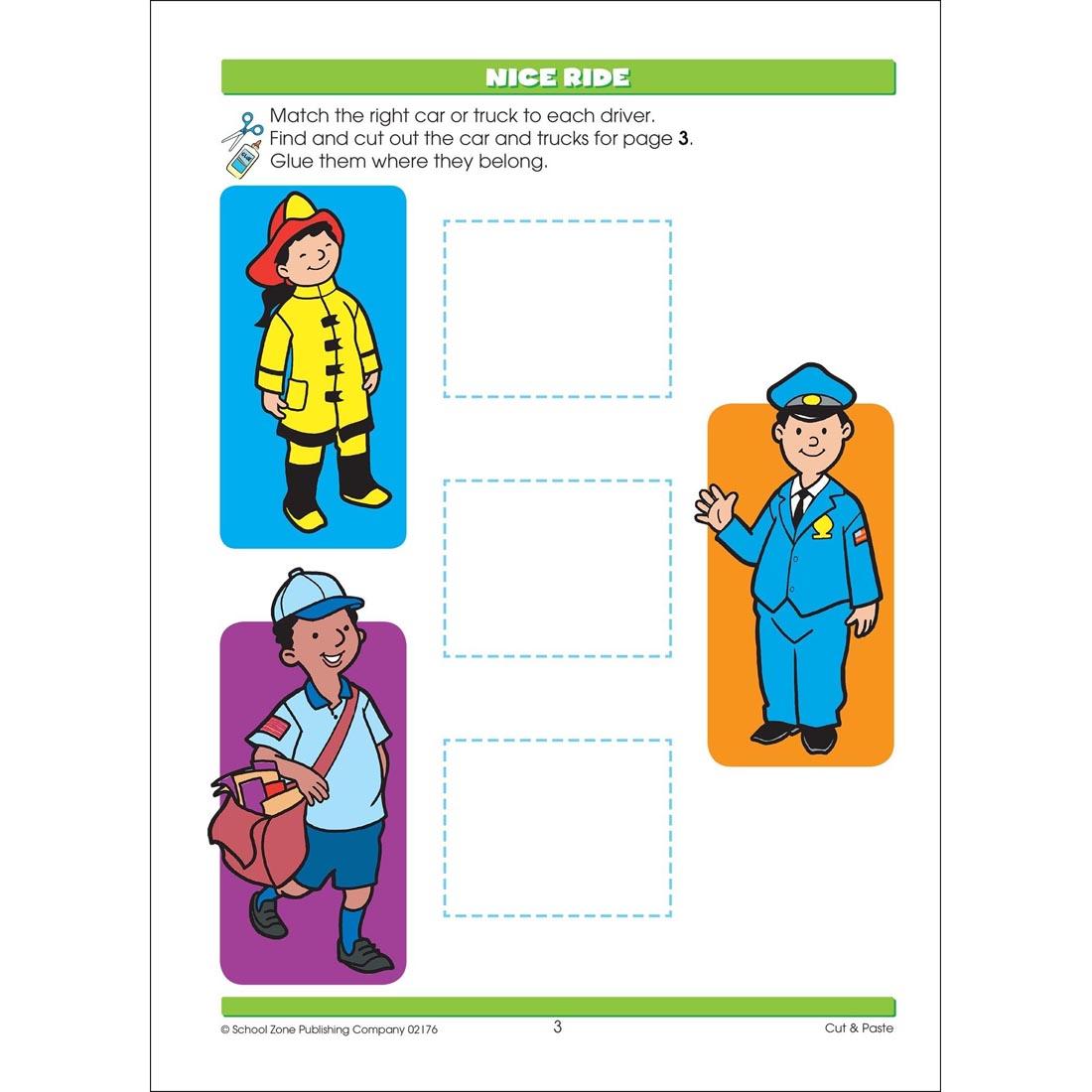 Sample page from inside School Zone Little Hand Helper Cut and Paste Workbook