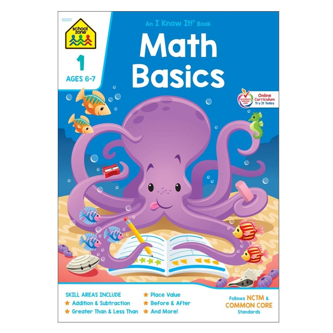 Cover of School Zone Math Basics Workbook Grade 1
