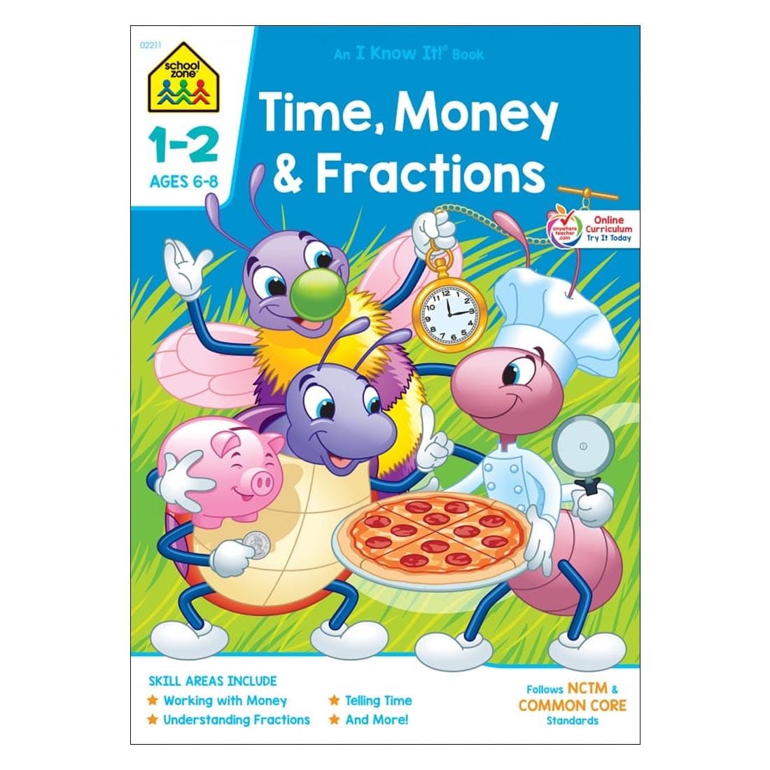 Cover of School Zone Time, Money & Fractions Workbook