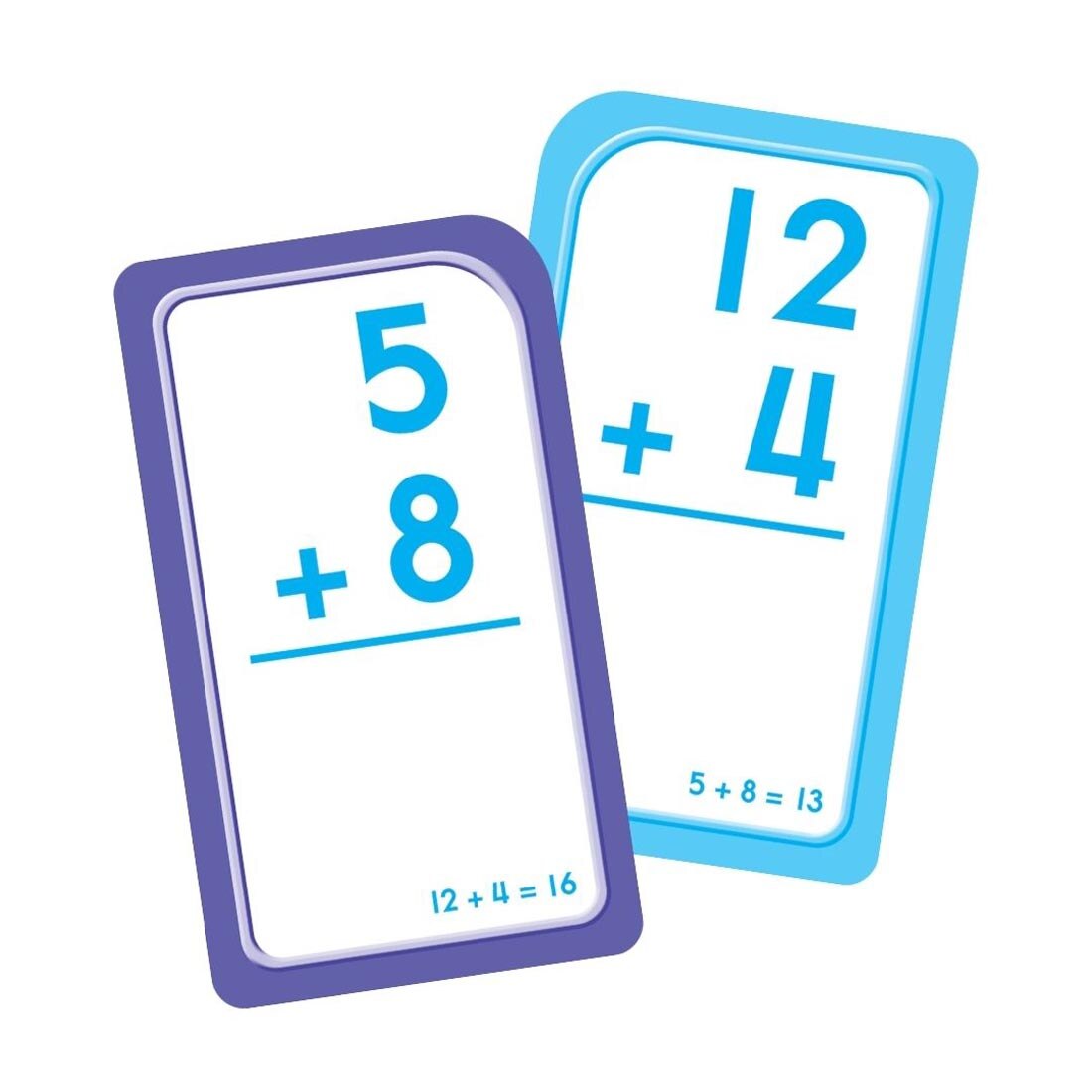 Sample double-sided addition flash card from School Zone Addition 0-12 Flash Cards