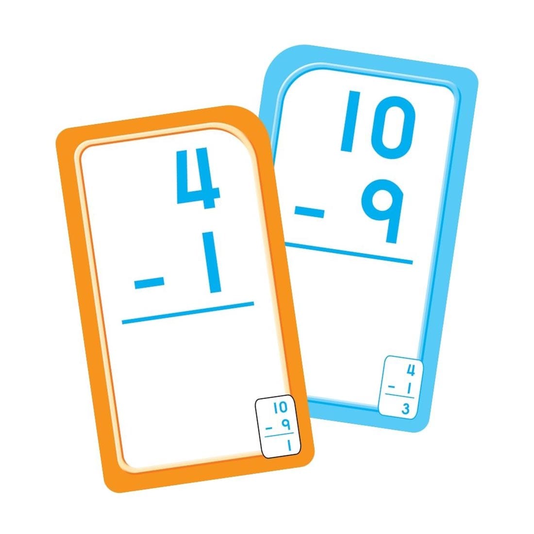 Sample double-sided subtraction flash card from School Zone Subtraction 0-12 Flash Cards