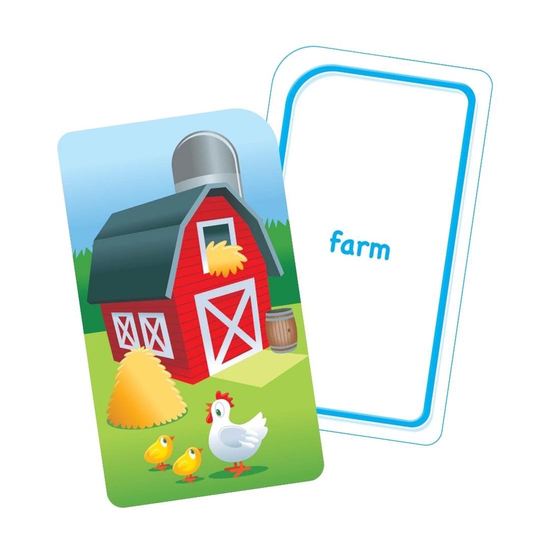 Sample double-sided farm flash card from School Zone Colors, Shapes & More Flash Cards