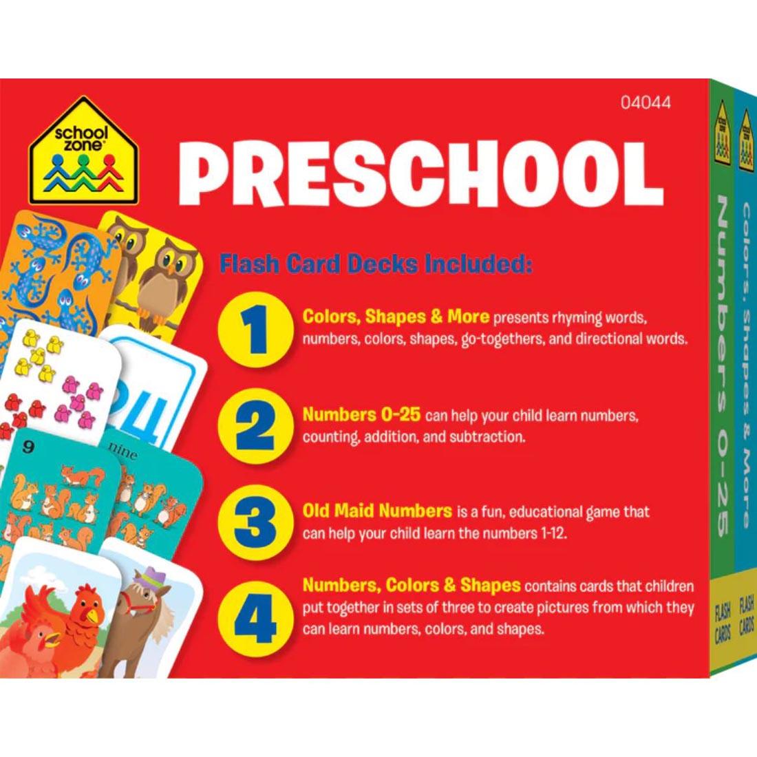 Back package of School Zone Preschool Flash Cards 4-Pack