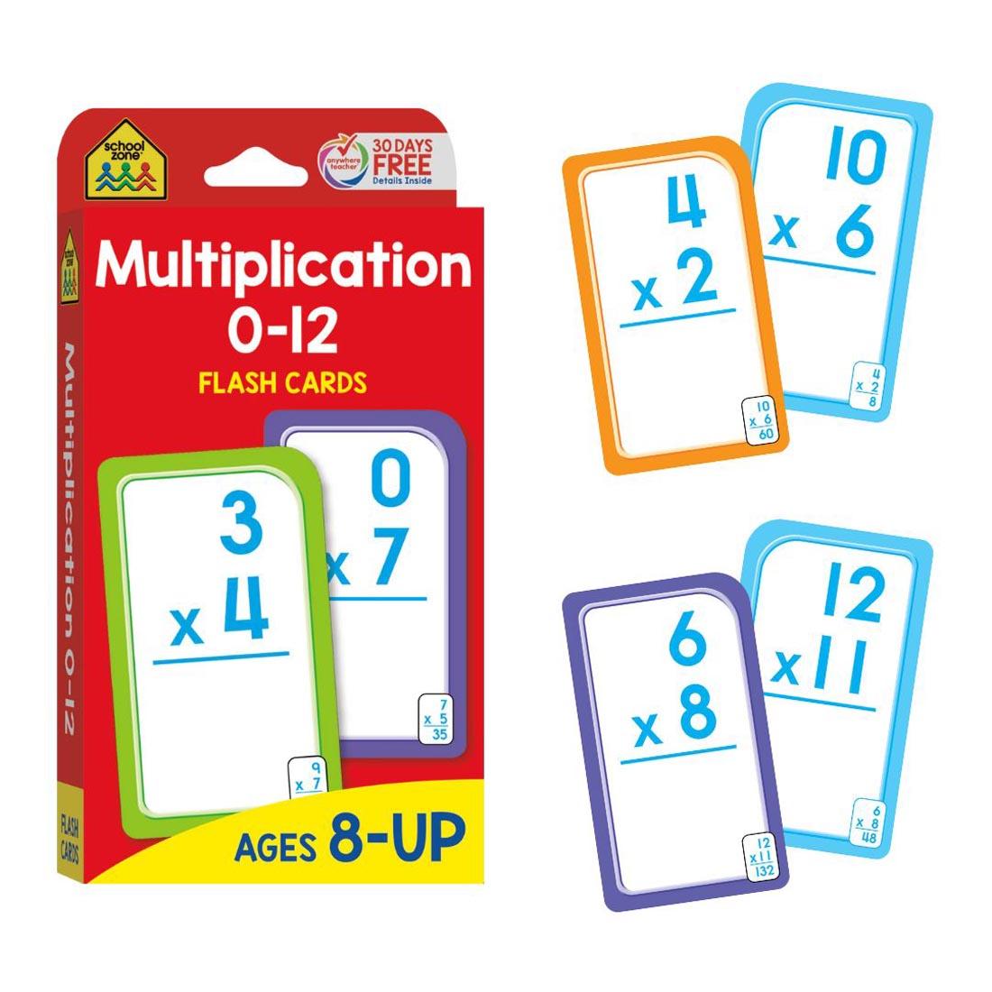 multiplication package and sample cards from the School Zone Math 3-4 Flash Cards 4-Pack