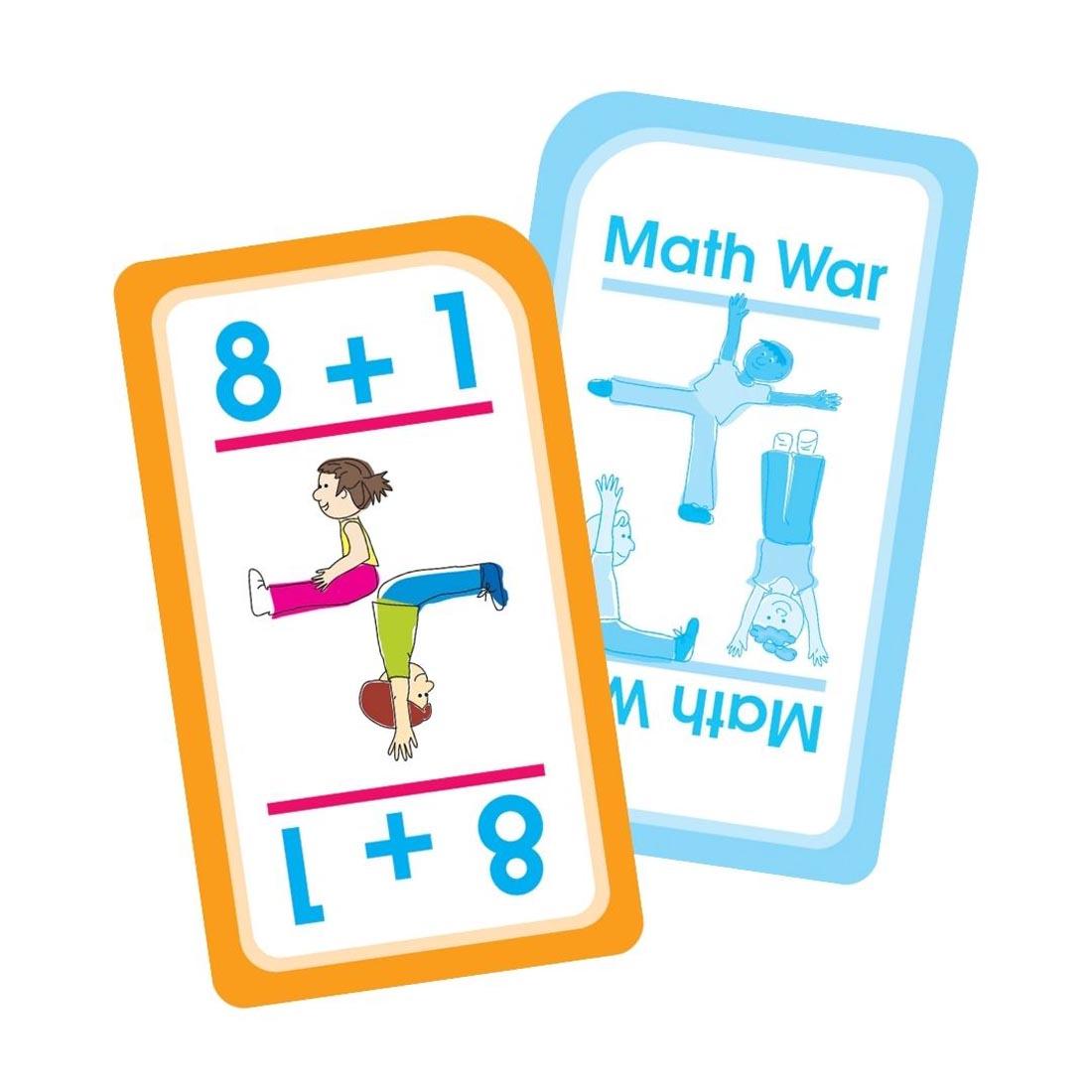 Sample addition problem card from School Zone Math War: Addition & Subtraction Game Cards