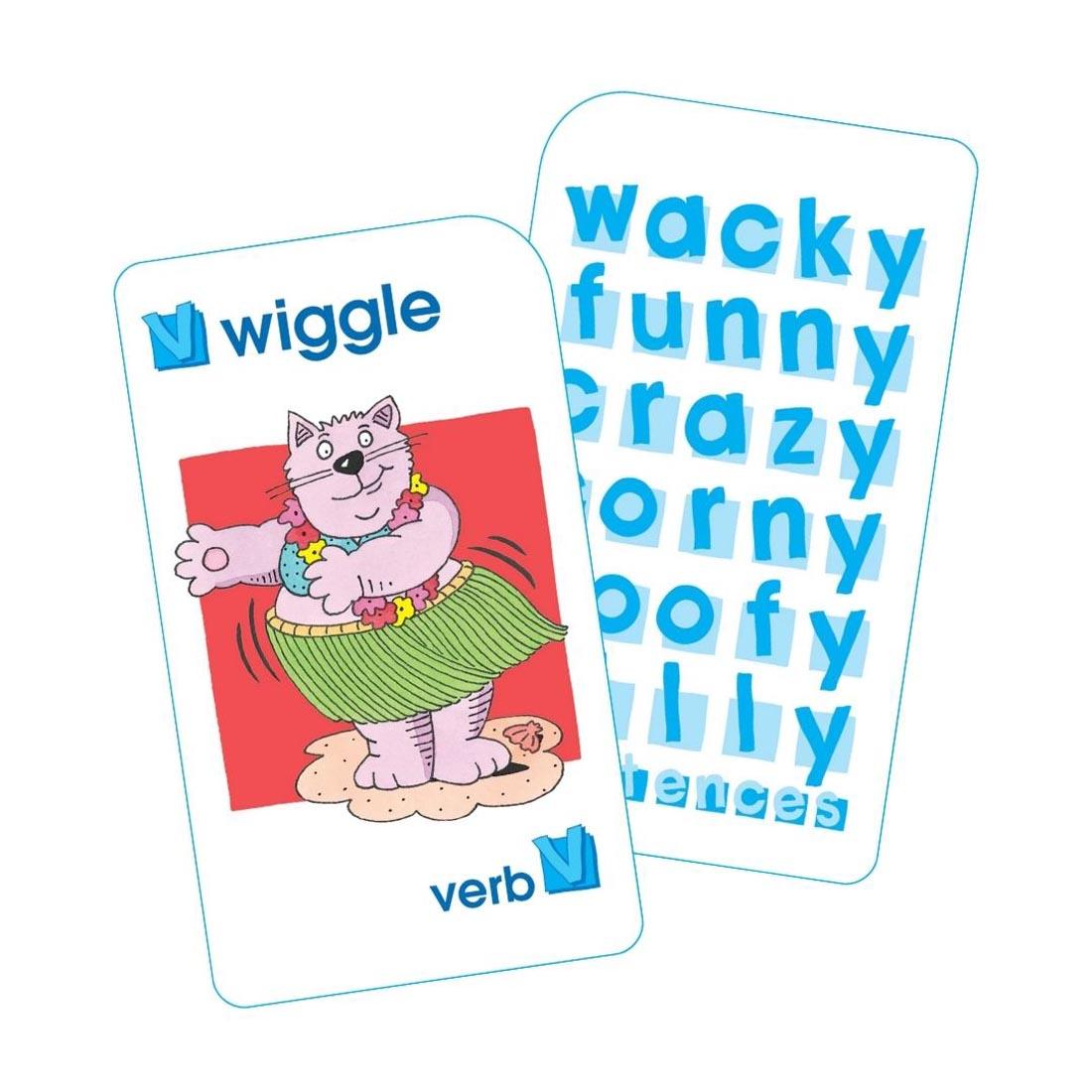 Sample verb card from School Zone Nouns, Verbs & More Game Cards