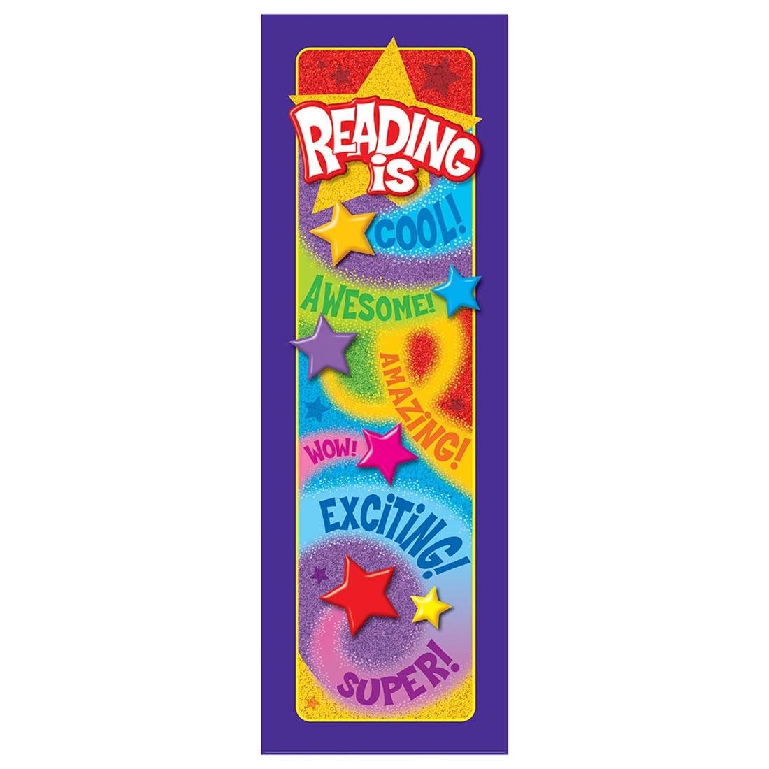 TREND Praise Words 'n Stars Reading Is Bookmark with the words Cool! Awesome! Amazing! Wow! Exciting! Super!