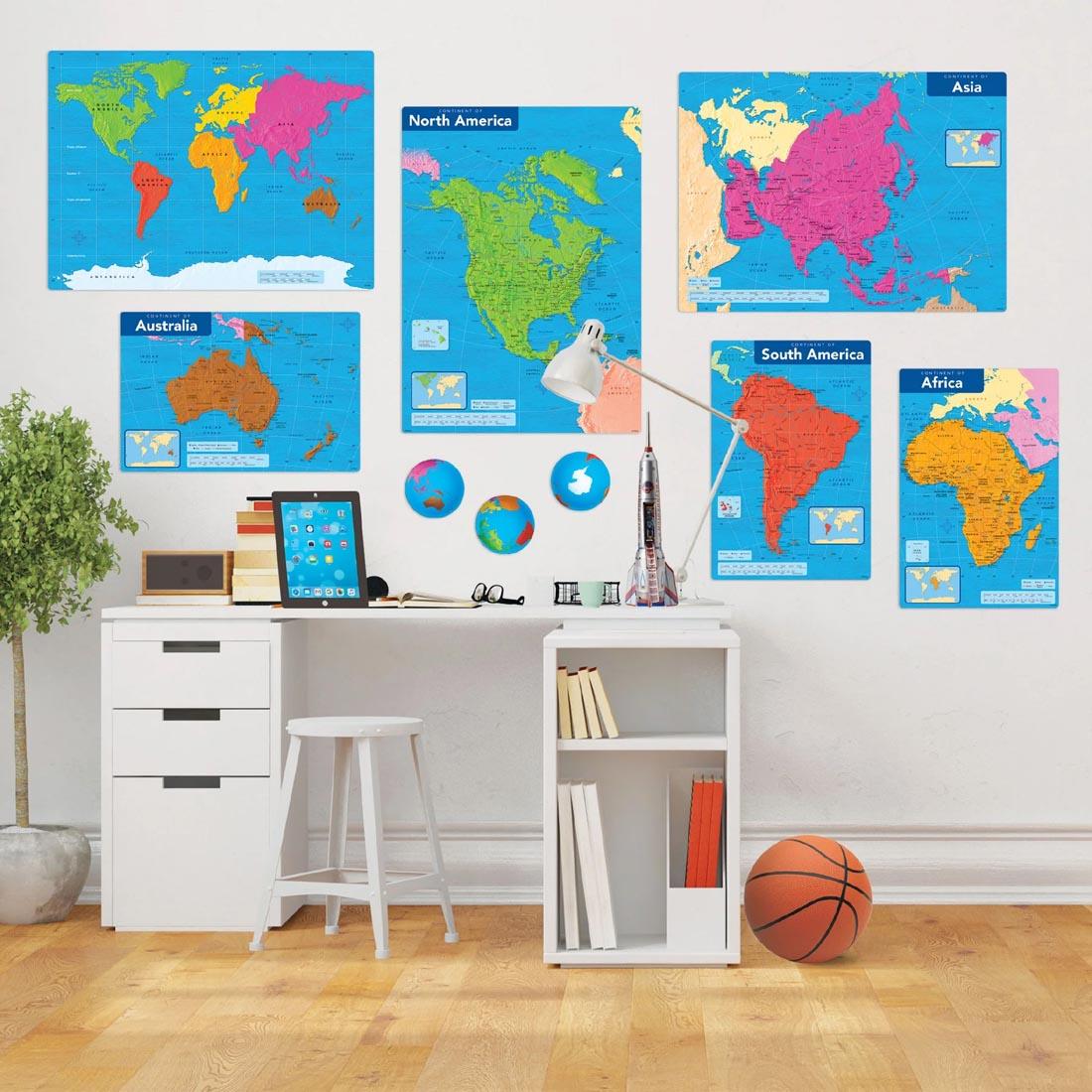 TREND Continents of the World Learning Set on a wall behind a desk