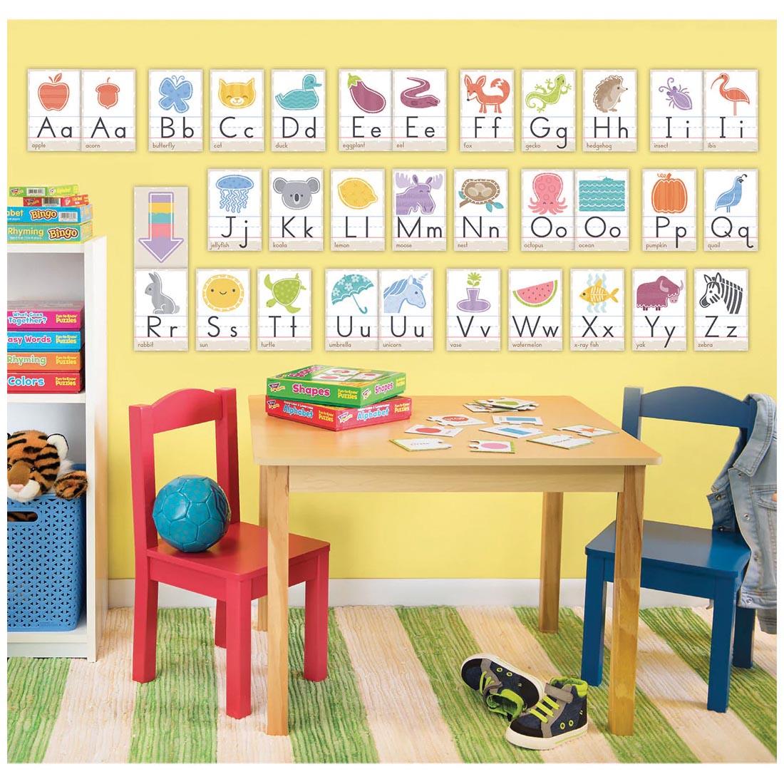 classroom with Good Nature Alphabet Cards Learning Set from the Good To Grow collection by TREND on the wall