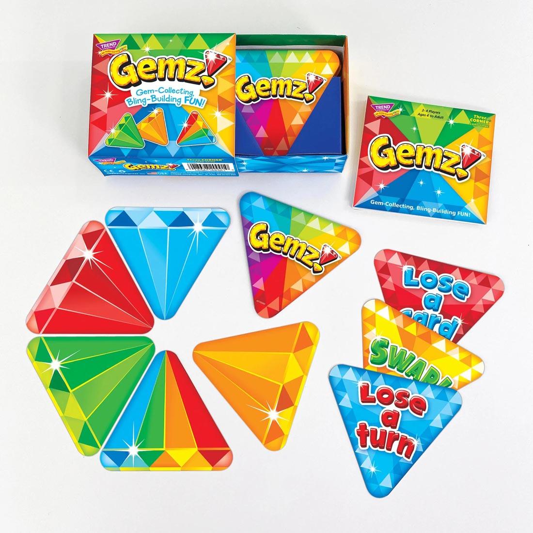 TREND Gemz! Three Corner Card Game shown in play