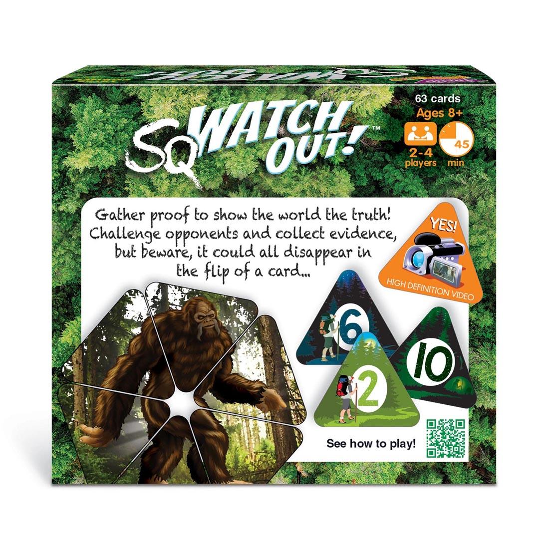 Back of package of TREND sqWATCH Out! Three Corner Card Game