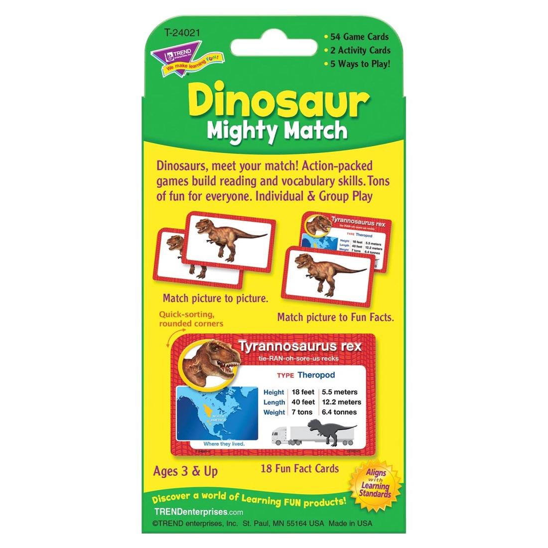 Back of package of TREND Dinosaur Mighty Match Challenge Cards