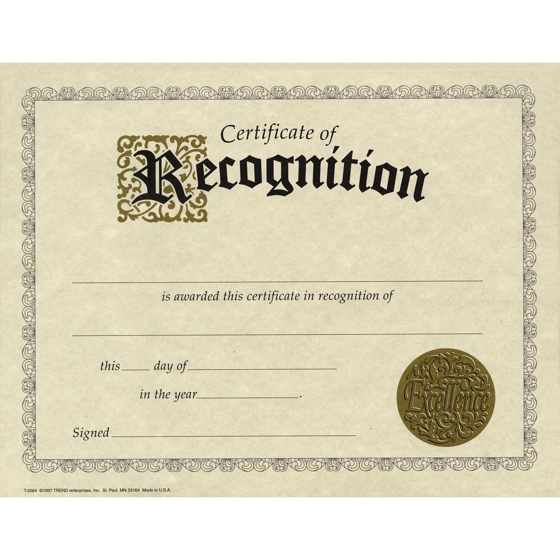 TREND Certificate of Recognition