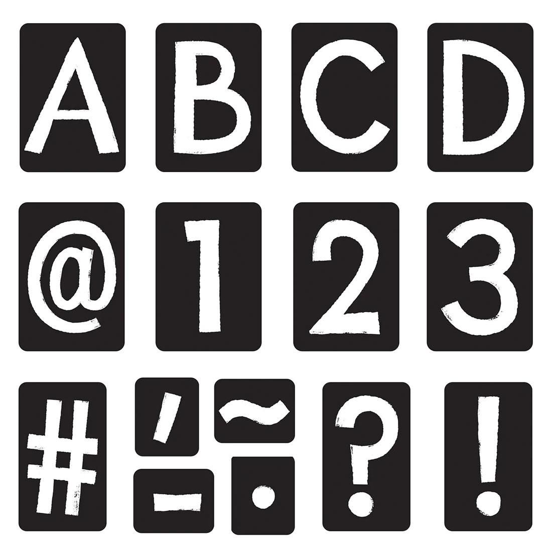 examples from the 4" Black TREND Tiles Uppercase Ready Letters
