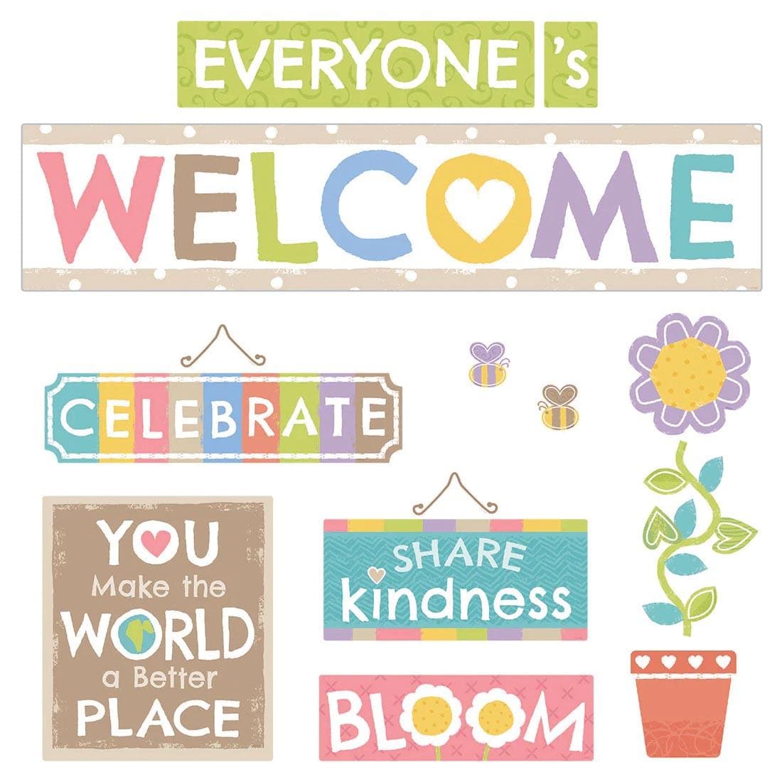 pieces from the Always Welcome Bulletin Board Set from the Good To Grow collection by TREND