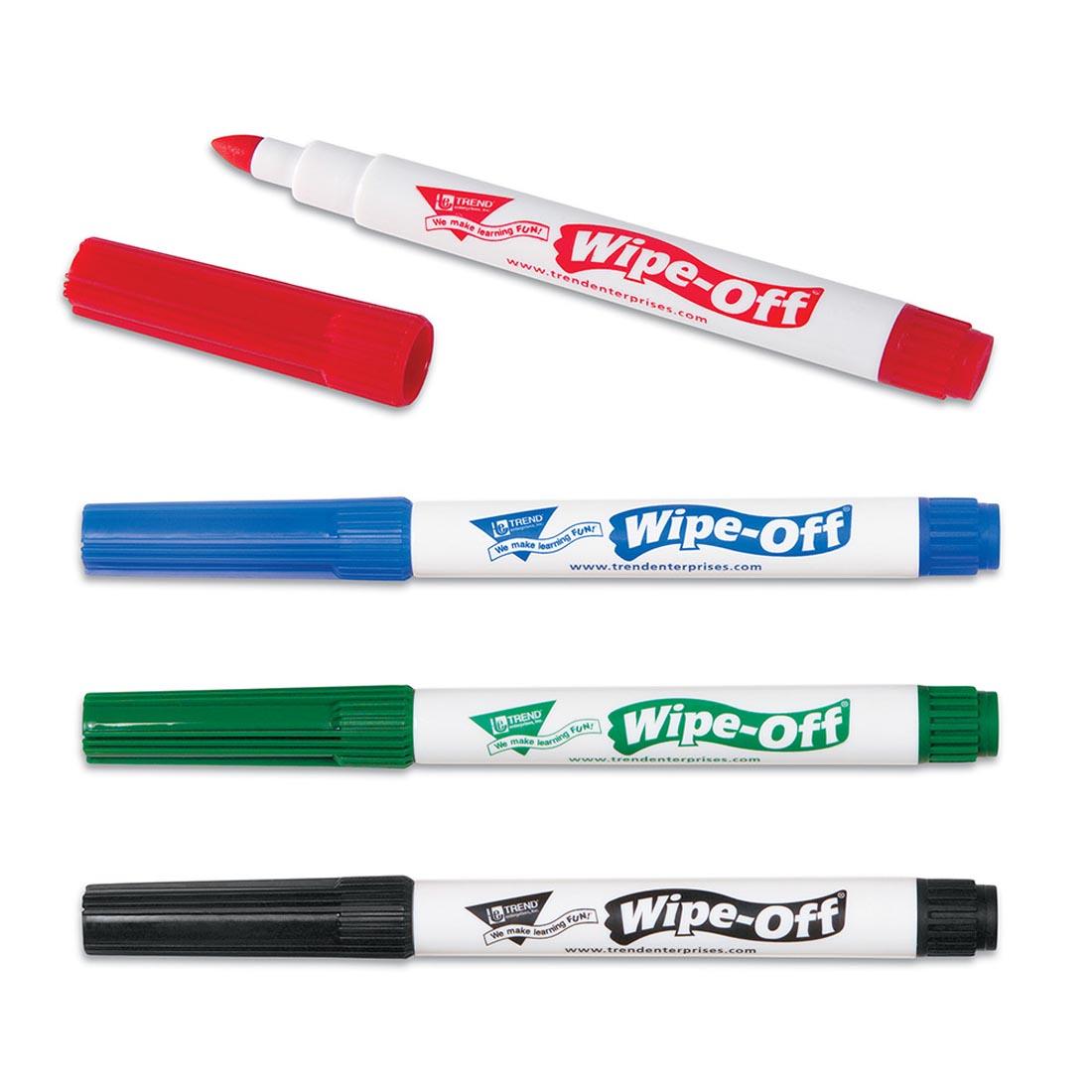 TREND Primary Wipe-Off Markers in black, green, blue and red