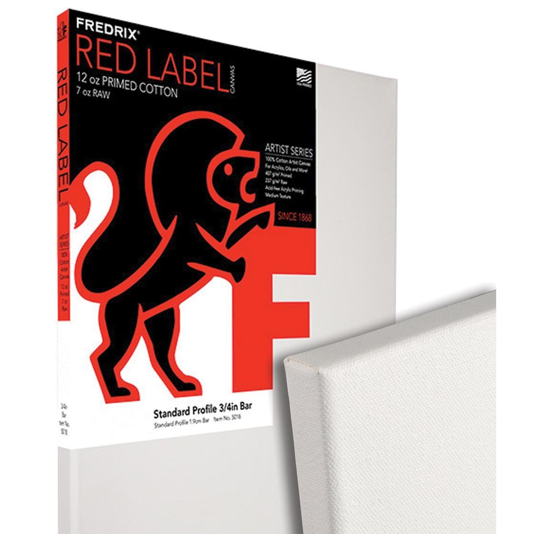 Fredrix Red Label Canvas in package with another canvas' corner overlain