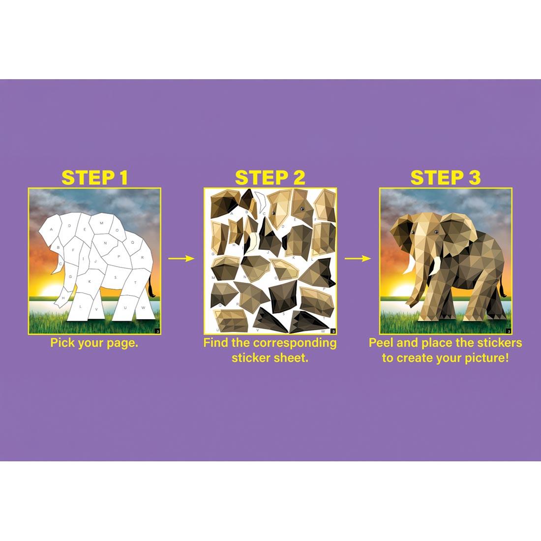 infographic for the 3 steps to complete the Awesome Animals Modern Mosaics Stick To The Letters Book By Teacher Created Resources