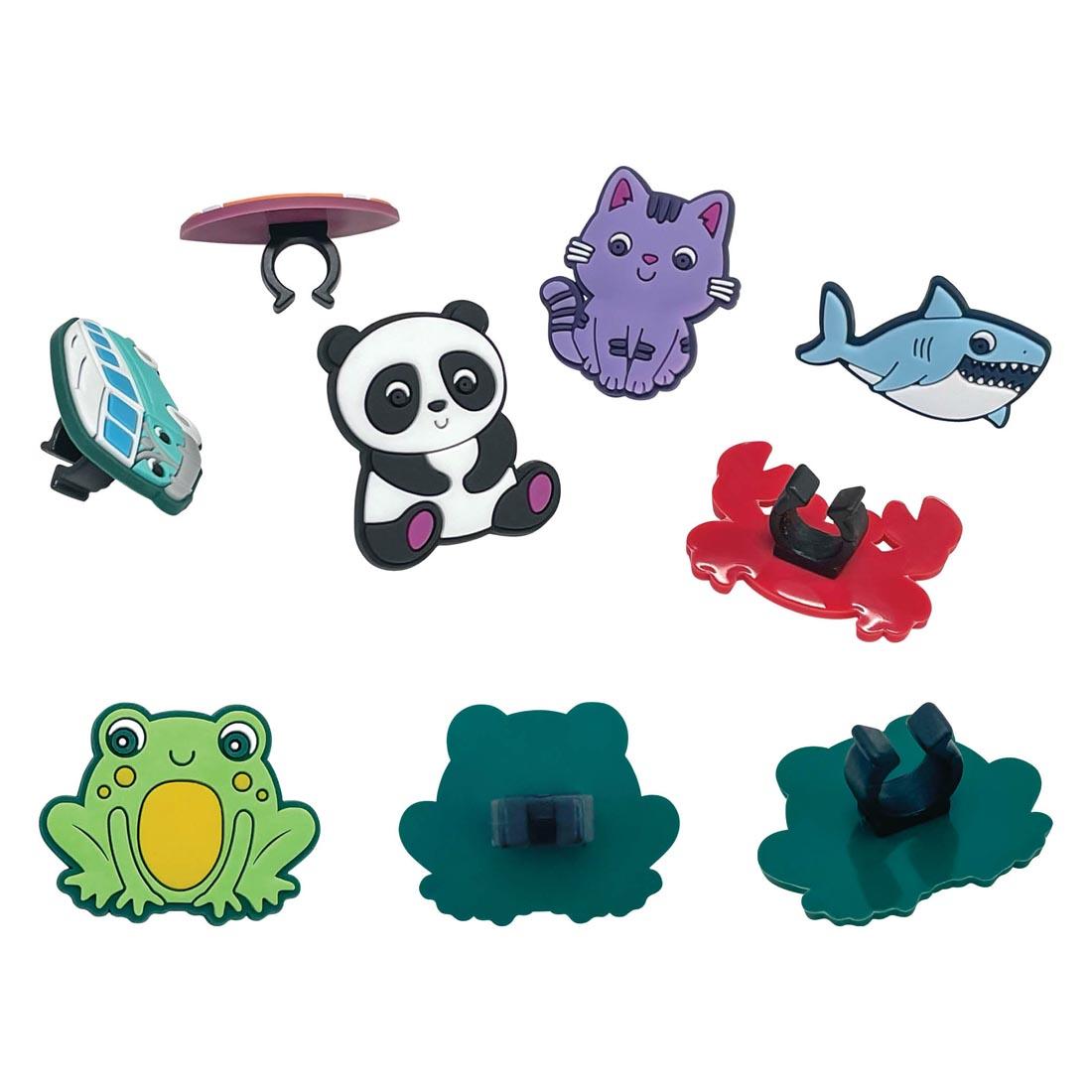 9 Pencil Charms By Teacher Created Resources; some showing front, some showing back