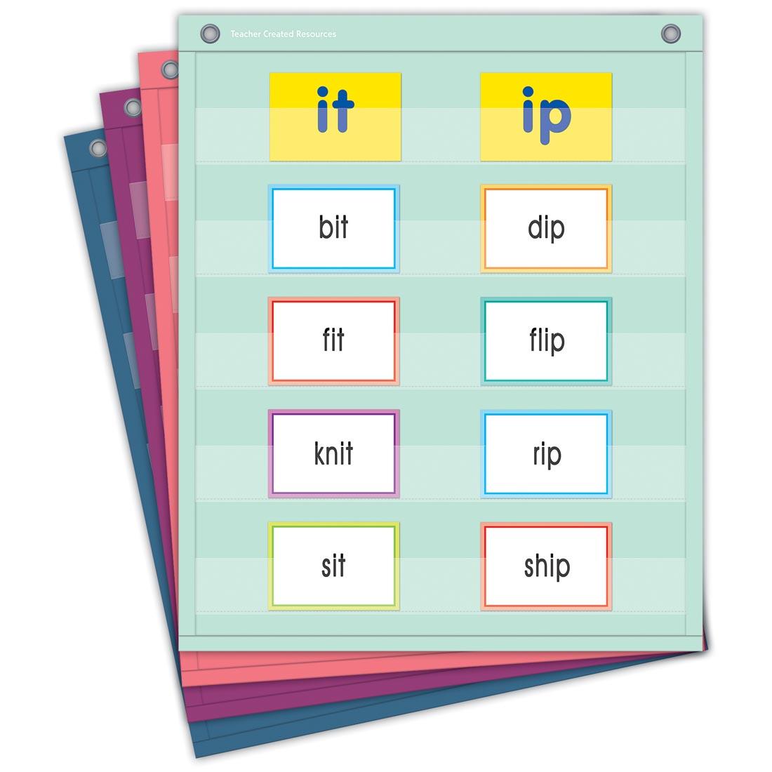 stack of Oh Happy Day Magnetic Mini Pocket Charts By Teacher Created Resources with cards in the top one