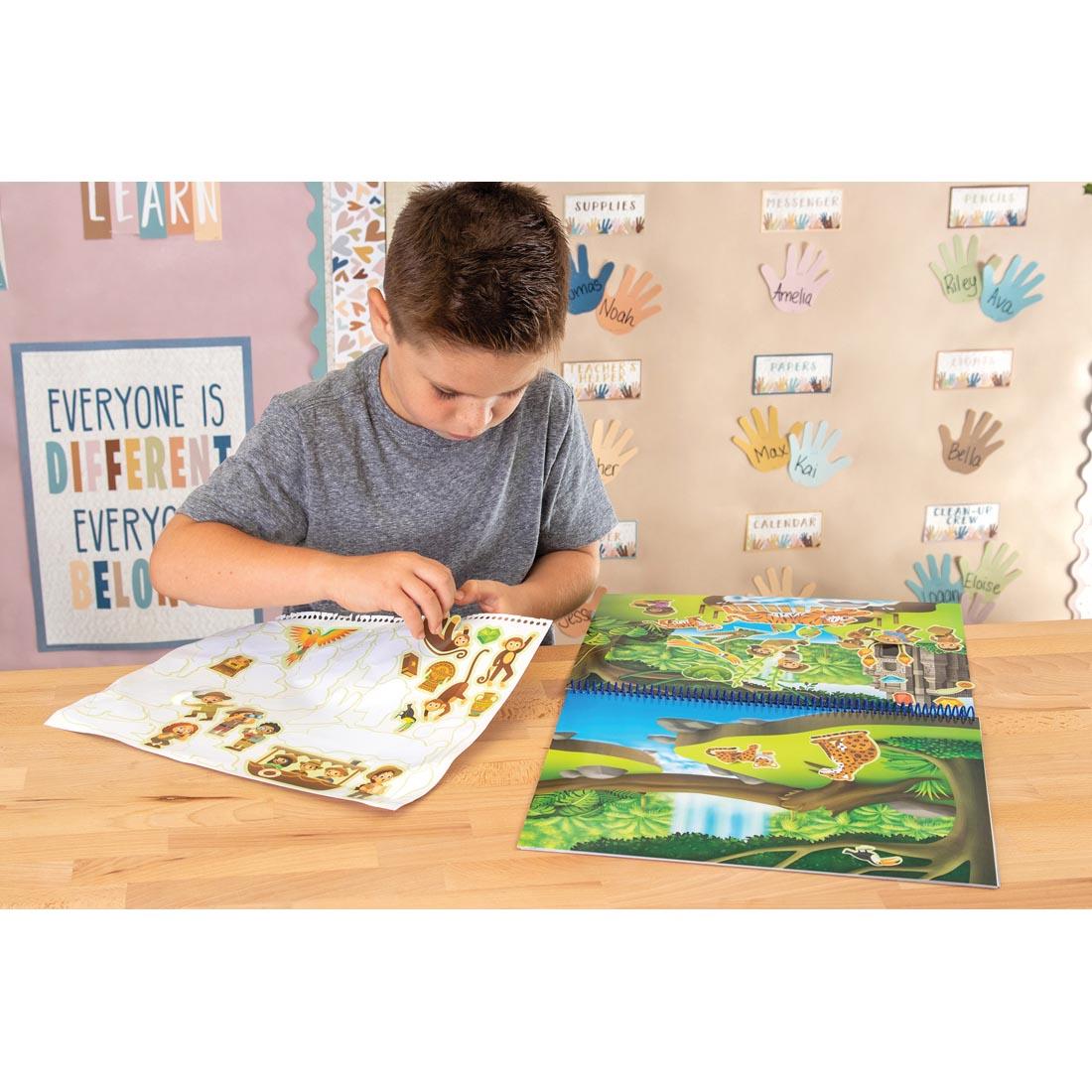 Child playing with the Amazing Adventures Reusable Sticker Pad