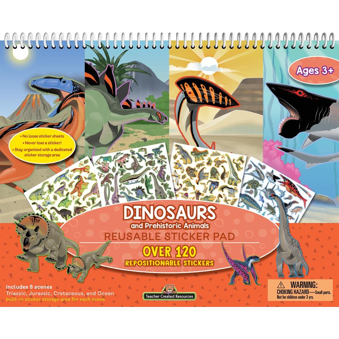 front cover of the Dinosaurs And Prehistoric Animals Reusable Sticker Pad By Teacher Created Resources