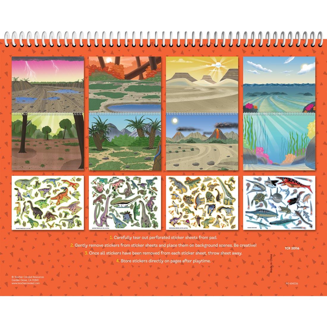 back cover of the Dinosaurs And Prehistoric Animals Reusable Sticker Pad By Teacher Created Resources