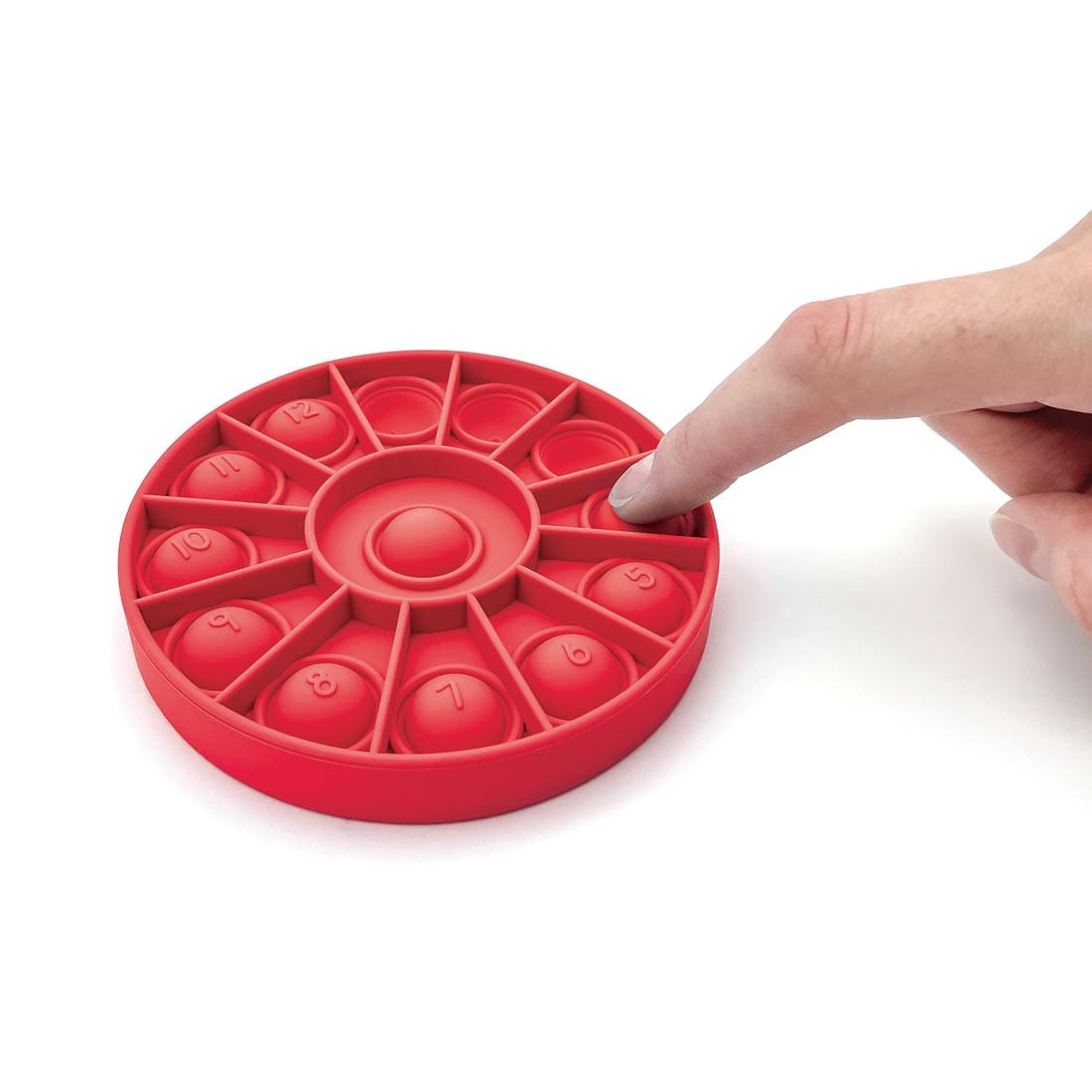 finger depressing a number button on one of the Push And Pop Number Wheels By Teacher Created Resources