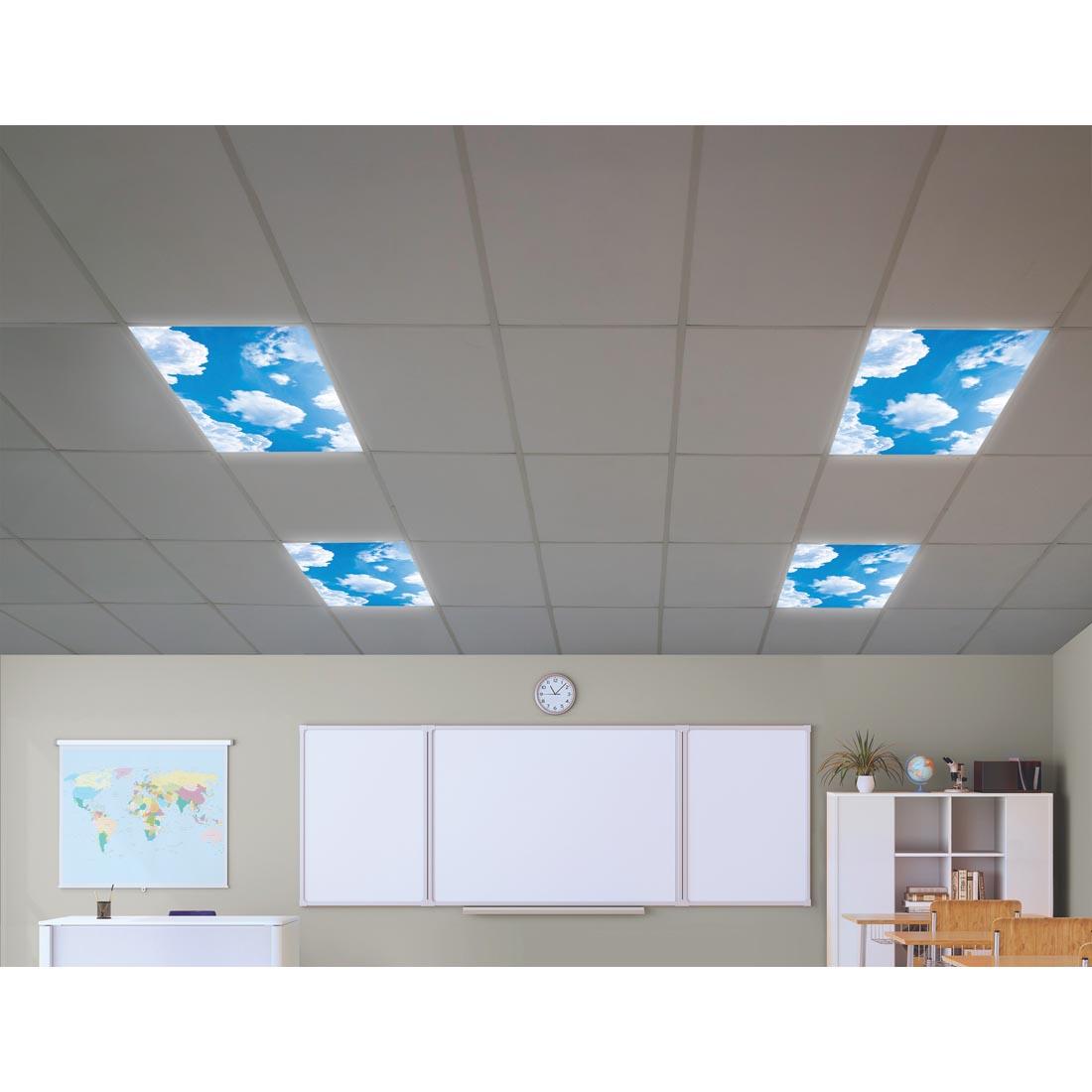 a ceiling with Clouds Calming Covers Ceiling Light Filters in use