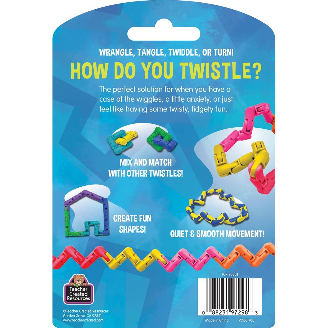 back of package of Twistle Original Wild Sunset Fidget Toy By Teacher Created Resources