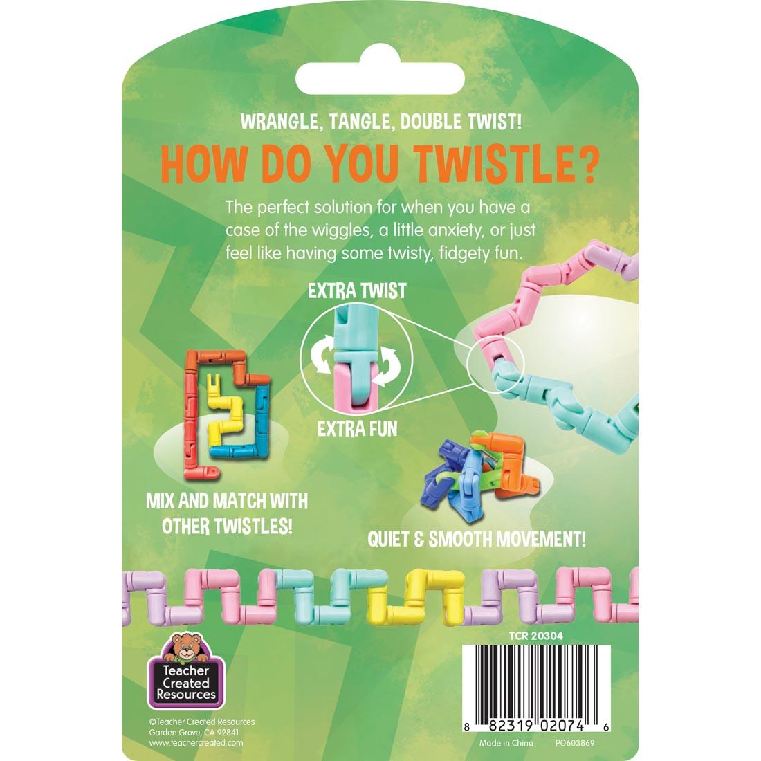 back of package of Twistle Double Twist Cotton Candy Fidget Toy By Teacher Created Resources