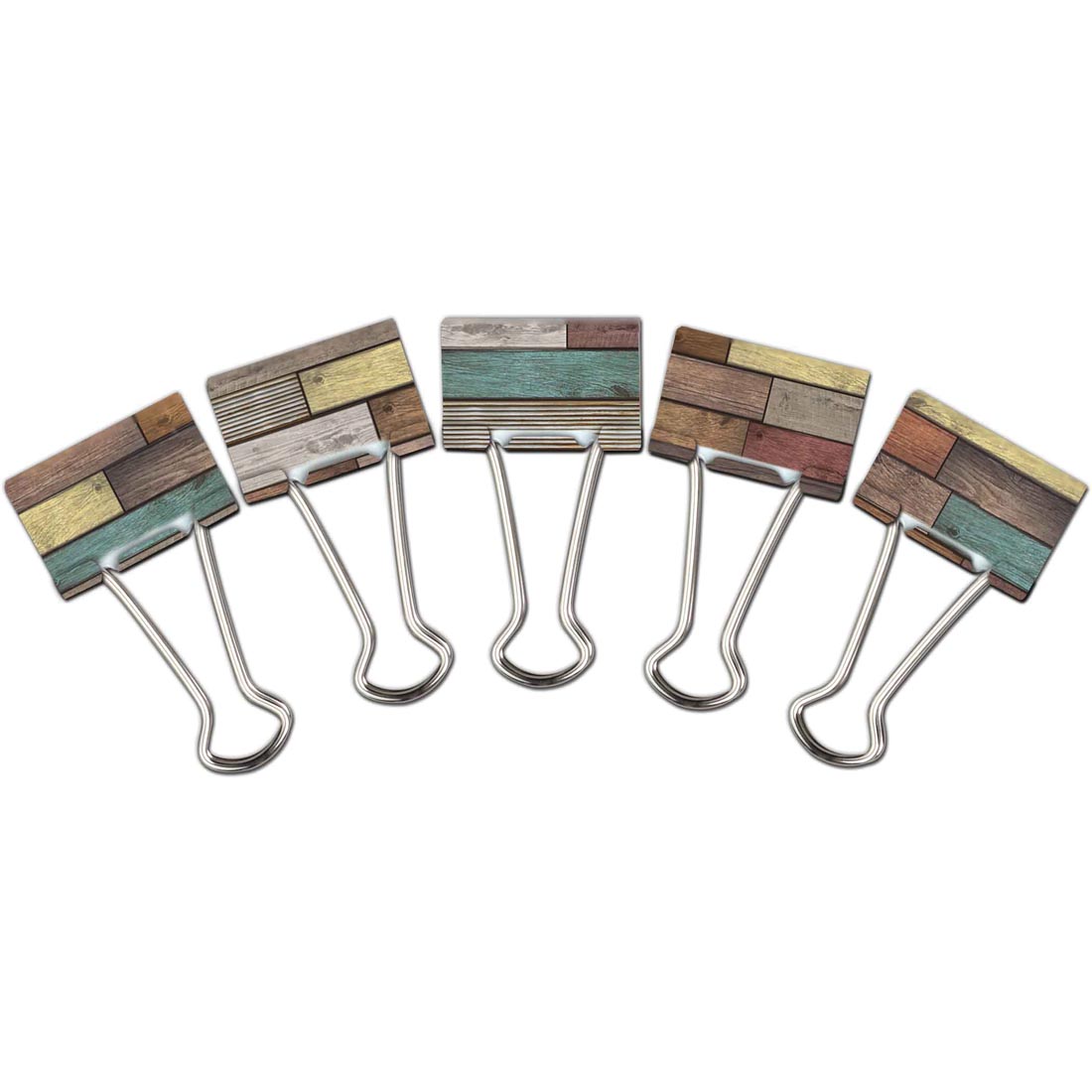 Set of five Binder Clips decorated to look like reclaimed wood from the Home Sweet Classroom collection
