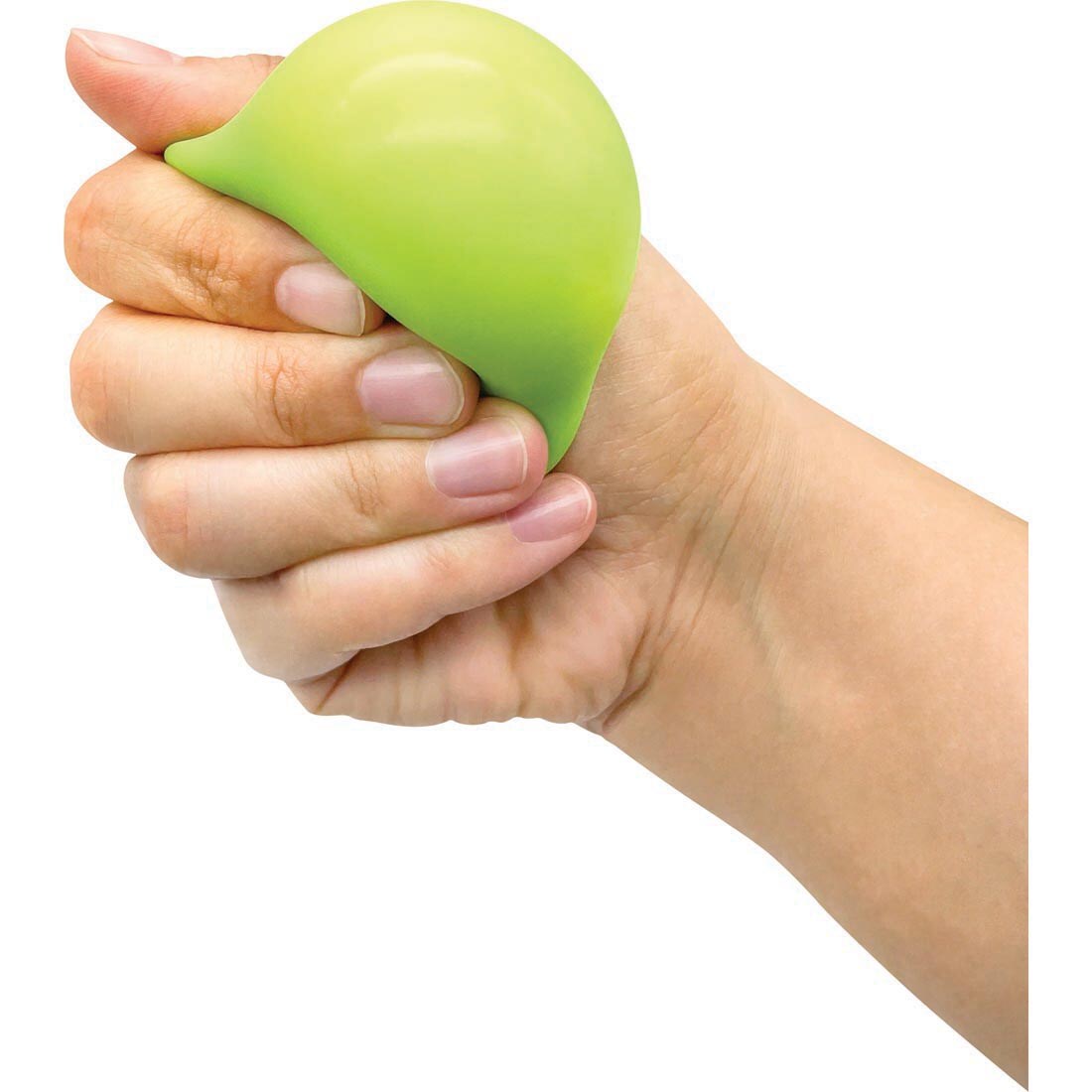 Hand squeezing a color change squeeze ball from the Fidgety Fidgets Box By Teacher Created Resources