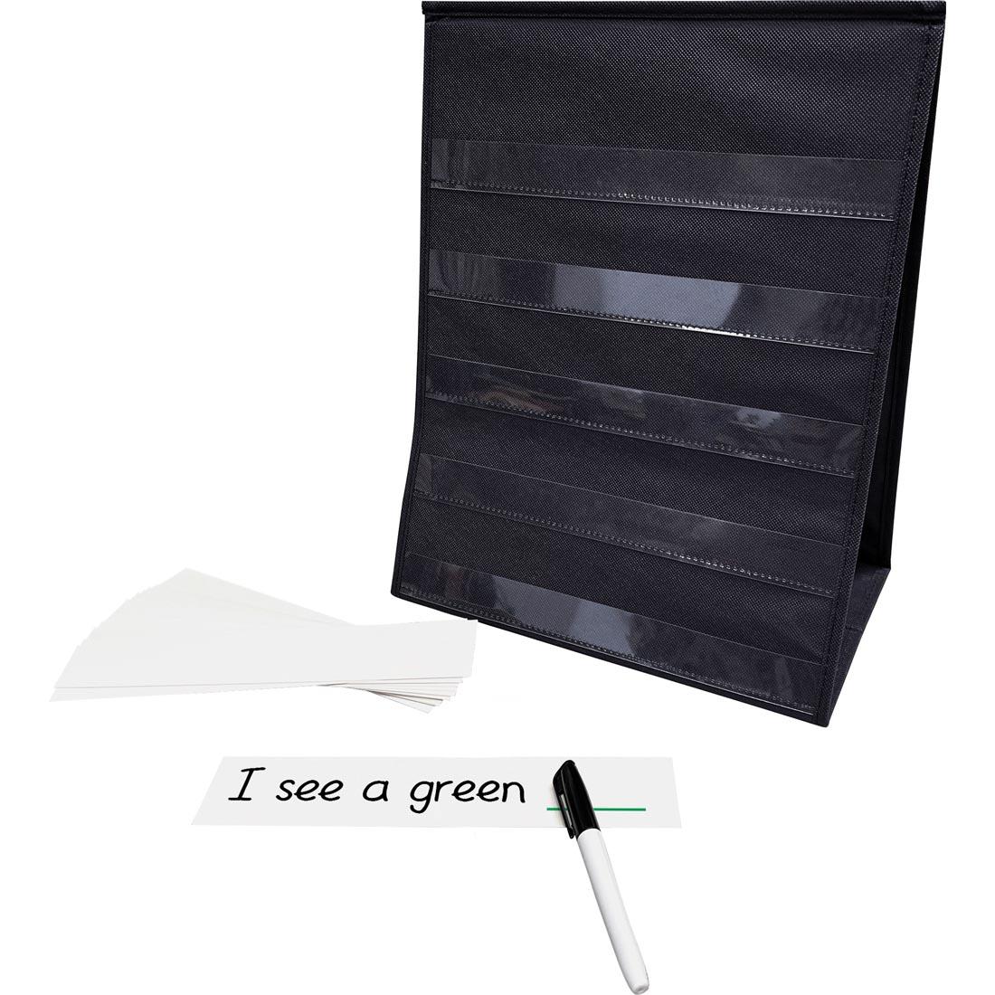 empty Black Desktop Pocket Chart By Teacher Created Resources with cards in front of it