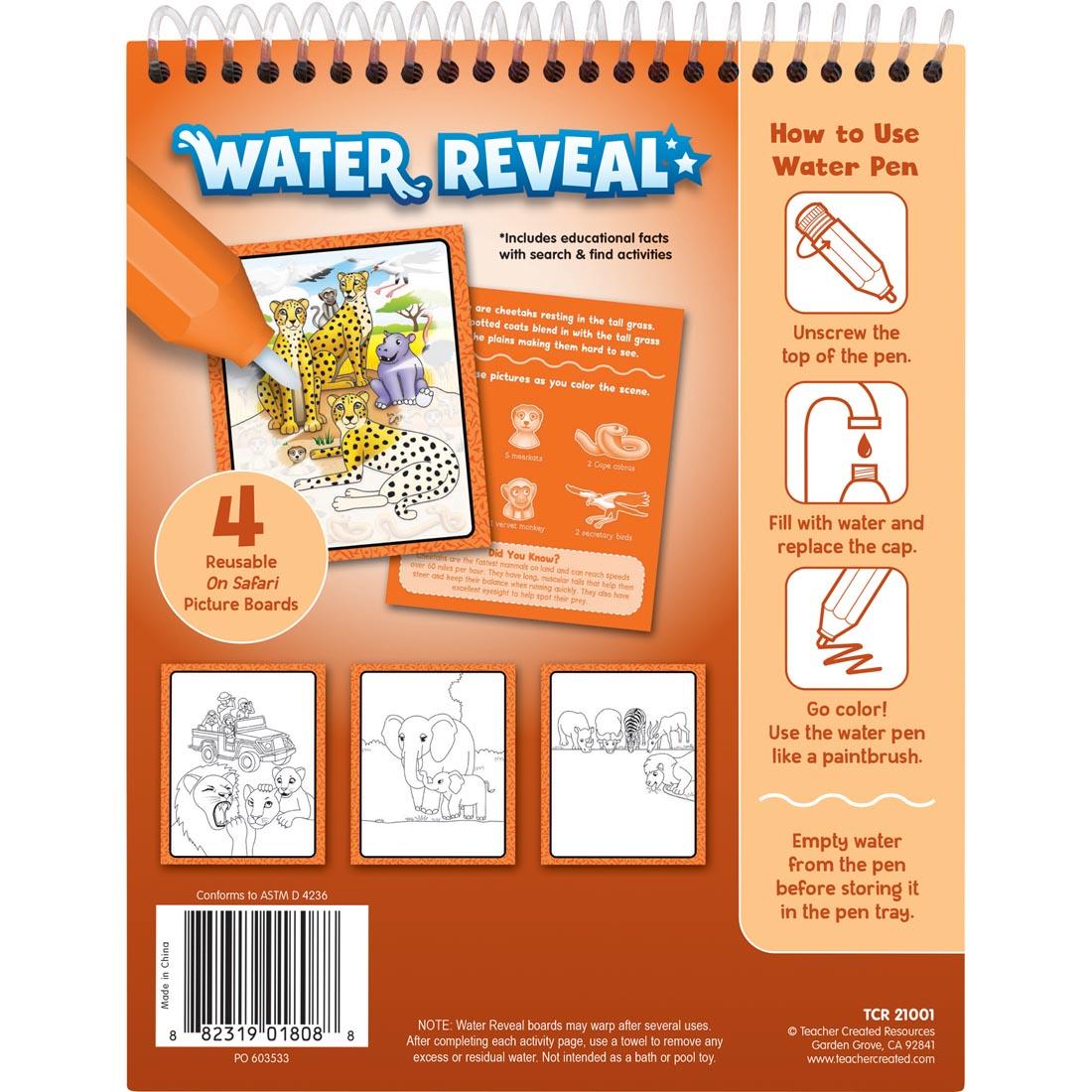 back cover of the On Safari Water Reveal By Teacher Created Resources