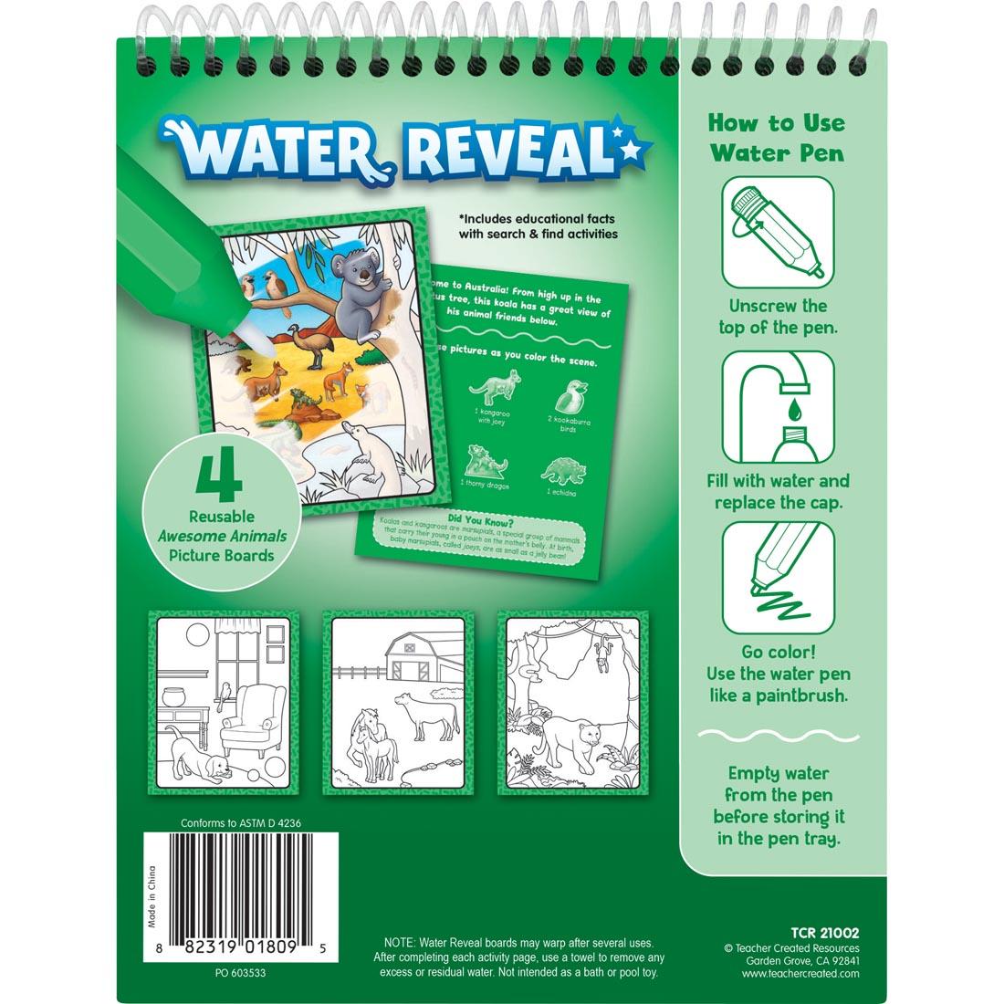 back cover of the Awesome Animals Water Reveal By Teacher Created Resources