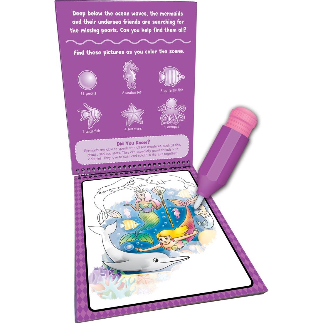 water brush hovering over a page in Princesses, Mermaids & Fairies Water Reveal By Teacher Created Resources