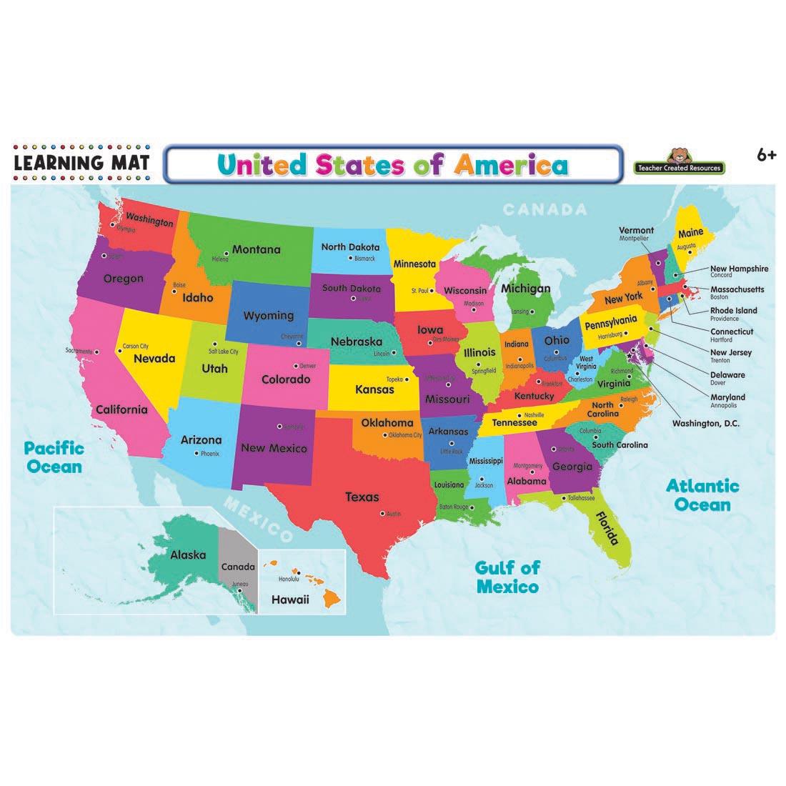 United States of America Map Dry Erase Learning Mat