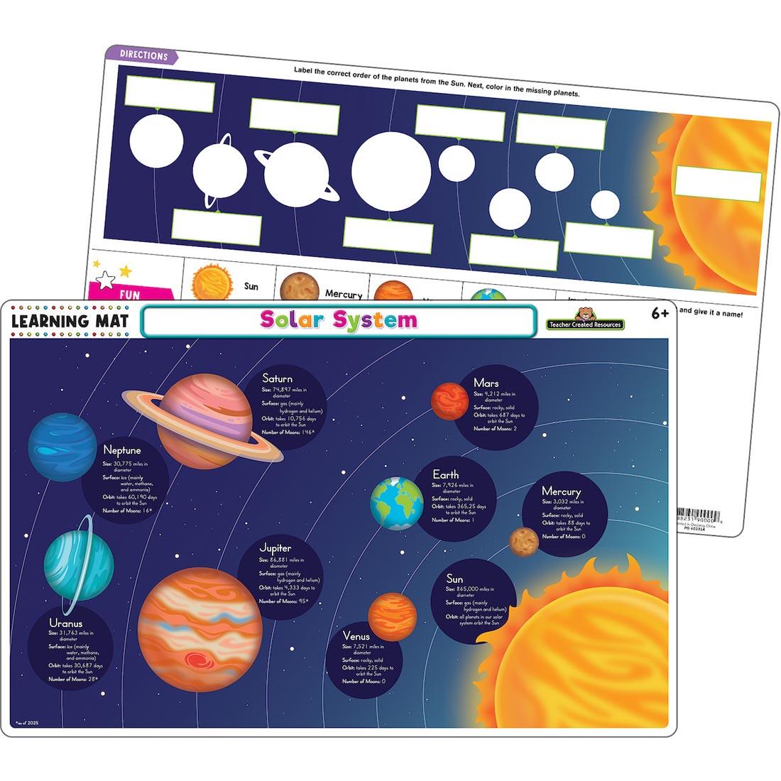 Solar System Learning Mat By Teacher Created Resources 17-1/4 x 11-1/8"